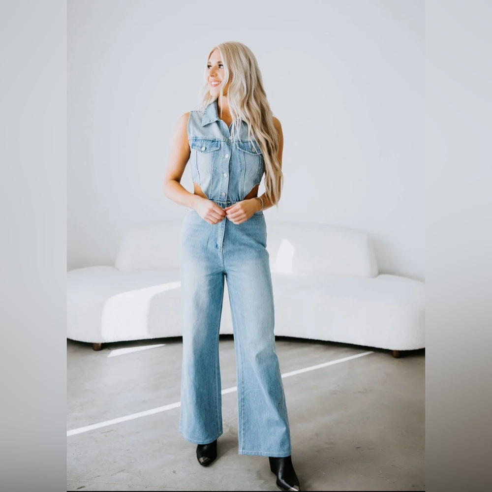 Cut Out Denim Jumpsuit